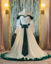 Historic Medieval Wedding Dresses Vintage Off Shoulder Long-sleeved Tight A-line