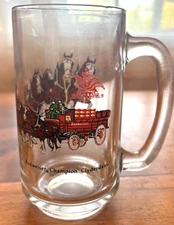 Anheuser Busch Budweiser King of Beer Clydesdales Glass Mug 5 1/2" Tall