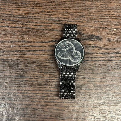 August Steiner Dual Time Watch Black Stainless Steel Men's Quartz Fair Condition