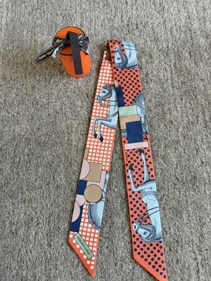 NWT Hermes Twilly Cavalier En Formes Scarf Orange Multicolor 