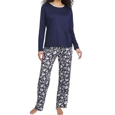 NWOT Lands' End Women's Navy White Floral Pajama Loungewear Set 2 Piece Small