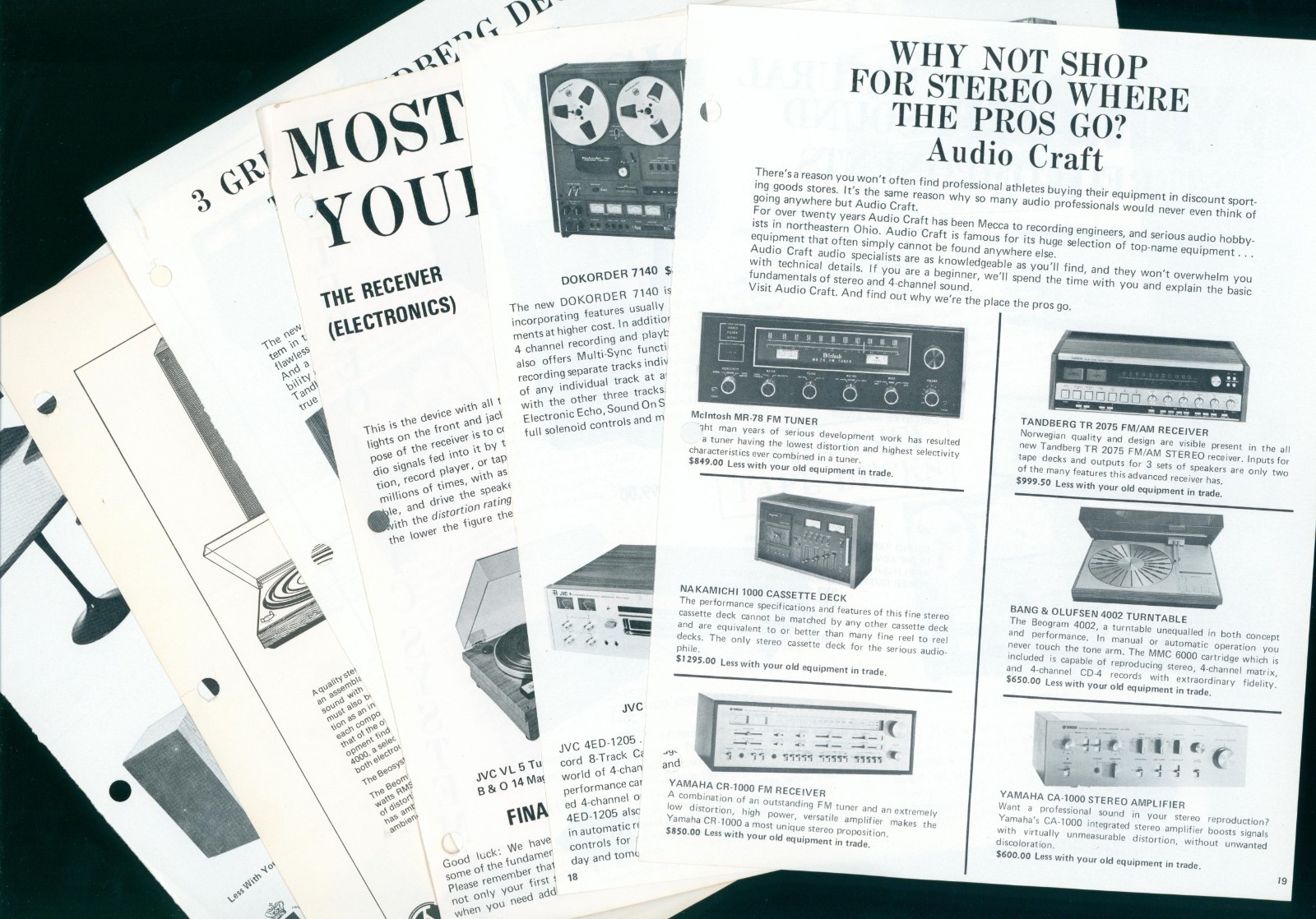 1975 Audio Craft Stereo Catalog McIntosh JBL Nakamichi Tandberg Bose JVC Dealer