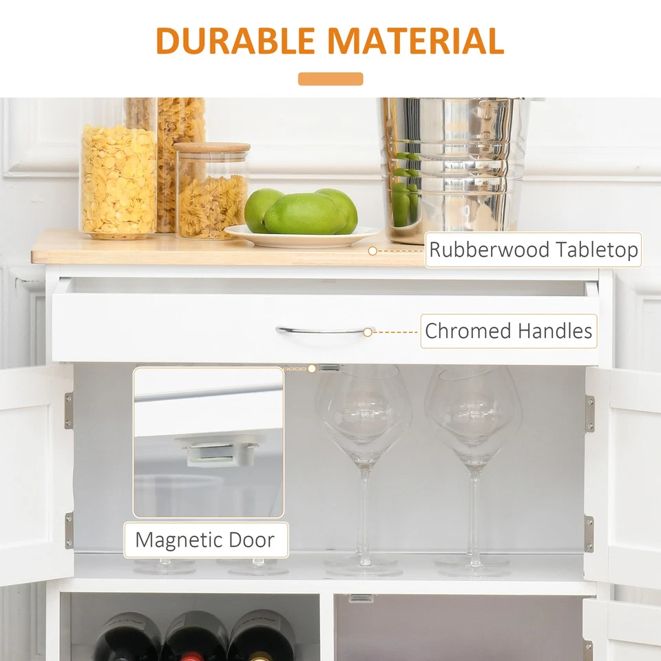 HOMCOM Rolling Kitchen Island Trolley Storage Cart w/ Rubberwood Top, White - Image 4 of 4