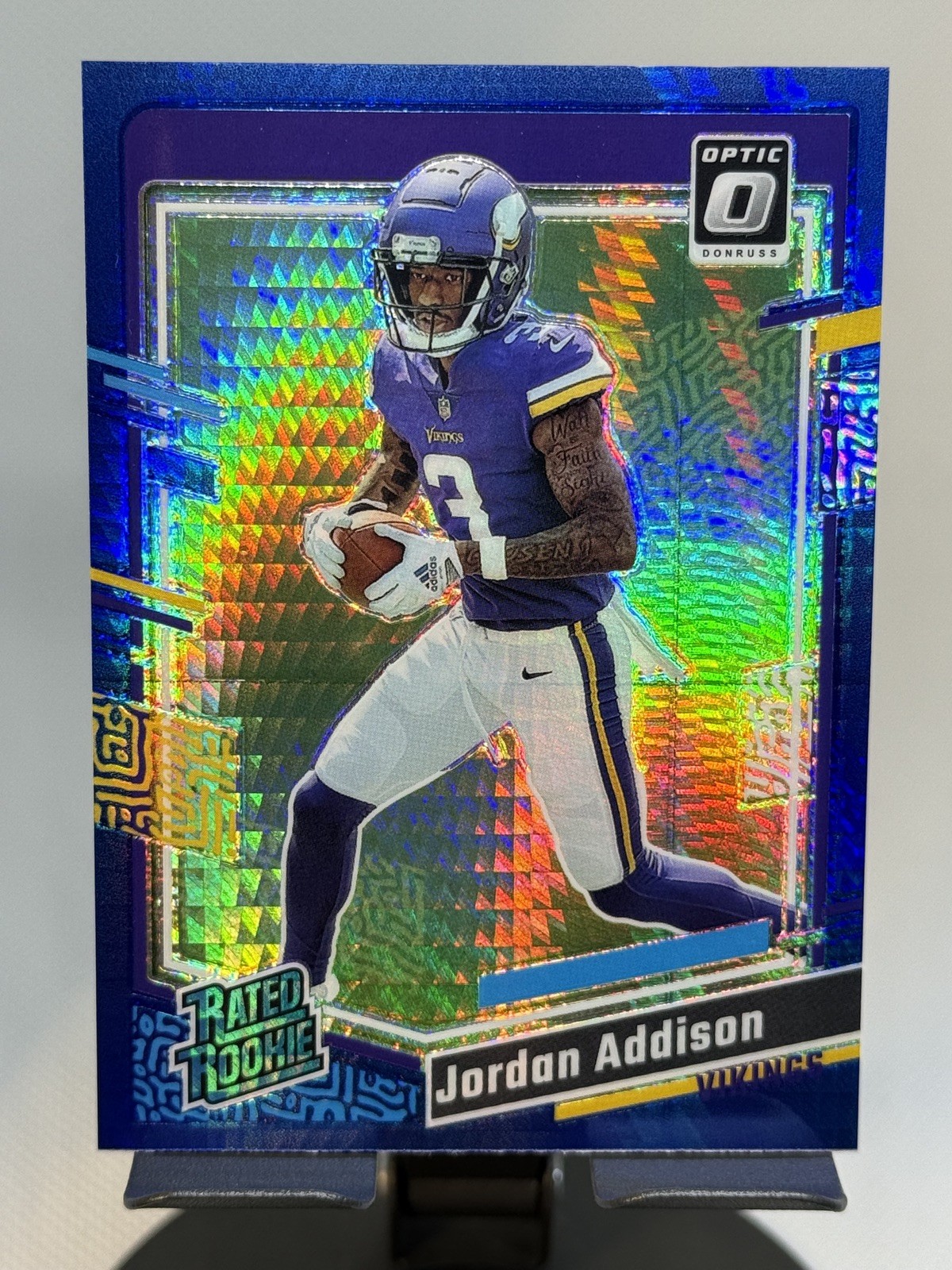 Jordan Addison 2023 Panini Optic Blue Hyper Rated Rookie #271 Vikings