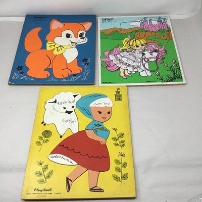 Vintage PLAYSKOOL Wooden Puzzles Lot of 3: Reddy Fox, Mary Had a Little Lamb