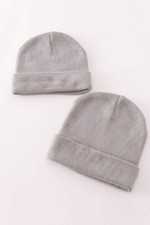 Grey ribbed basic knit beanie hat