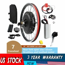 20" E-Bike Rear Wheel 48V 1000W Electric Bicycle Hub Motor Conversion Kit w/ LED