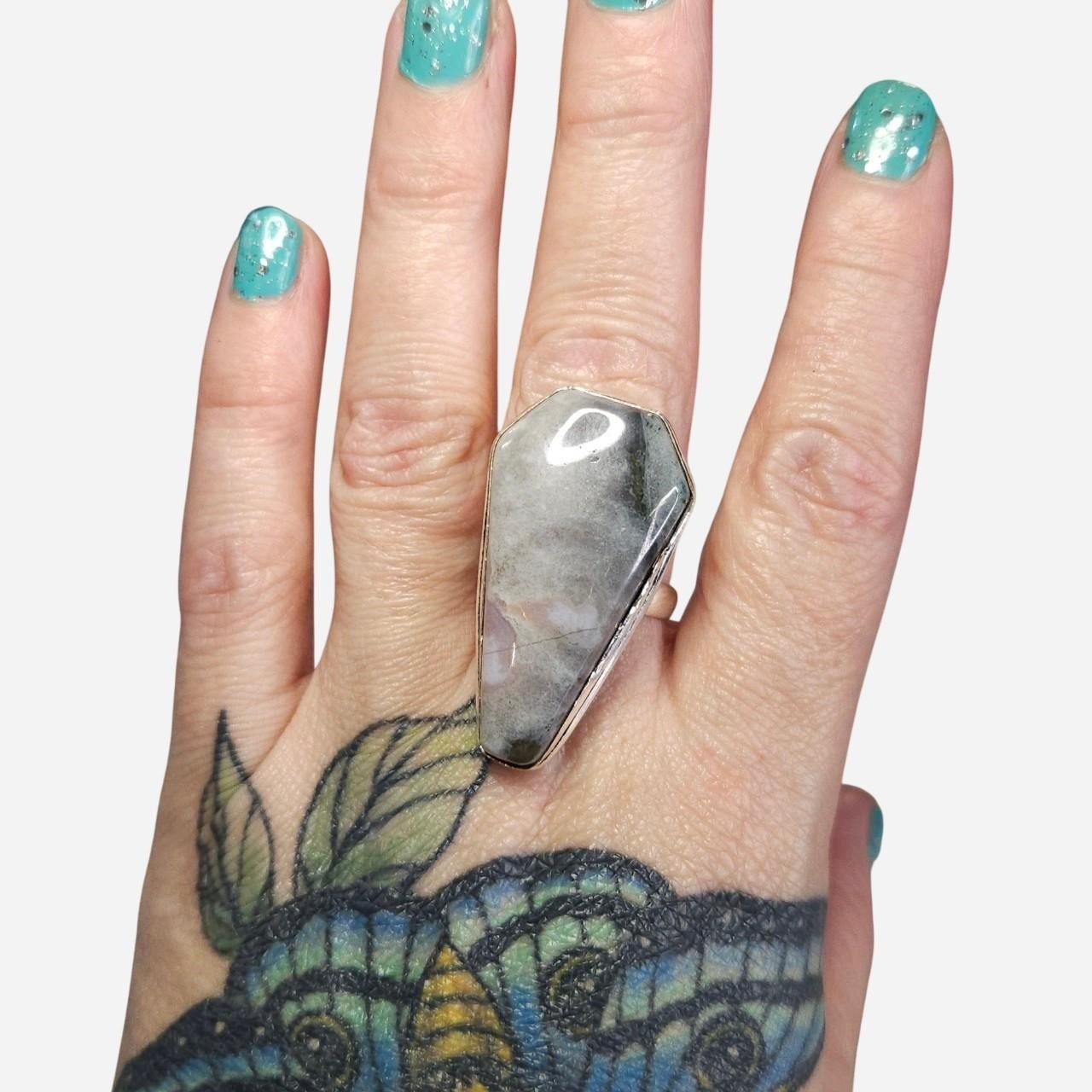 Agate 925 Silver Coffin Ring - image 1