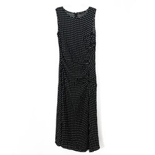 MADEWELL Asymmetrical Ruched Midi Dress In Dot 2 Jet Black Viscose NEW B29