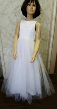 Girls' White Formal Tulle Satin Dress Sleeveless for First Communion or Flower