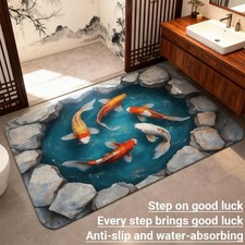 Koi Pond Night Doormat Rug Sand Scraping Floor Mat Pad, Entrance Foot I8Q3