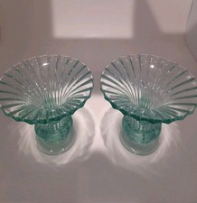 Vintage 1930's A.H. Heisey Zircon 1469 Ridgeleigh Flared Vase Set