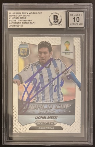 2014 Signed Lionel Messi Panini Prizm World Cup #1 Argentina Beckett BAS AUTO 10