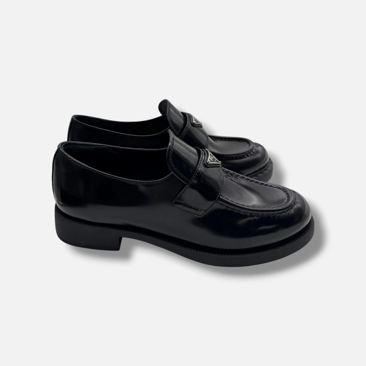 NIB PRADA Loafers Size 8/8.5 READ $795 PRADA - *LINEA ROSSA* Black Slip On Logo Vamp Loafer  main image 3