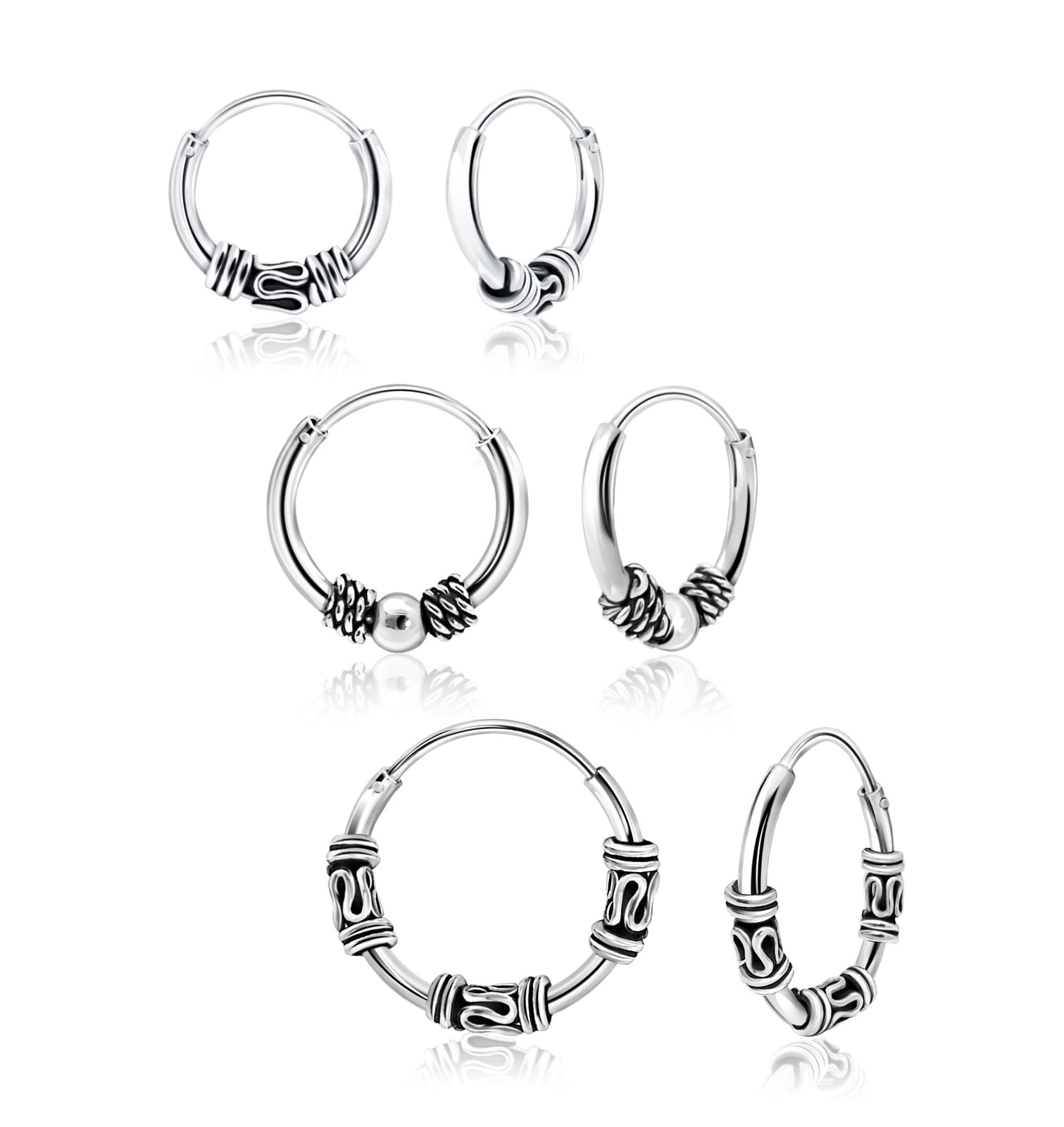 Sterling Silver 925 Hoop Earrings Set for Women & Men - 10mm 12mm 14mm 3 Pairs
