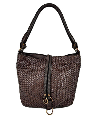 ITALIAN HAND-WOVEN WASHED LEATHER SHOULDER BAG by Elsa Firenze - MADE IN ITALY
