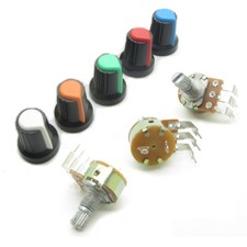 10PCS Rotary Potentiometer Panel Pot with Switch Right Angle 3 Pin + Knob Cap