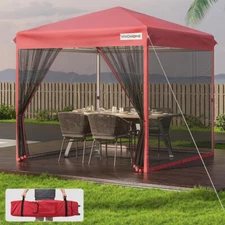 8x8ft Easy Pop-Up Canopy Outdoor Screen Tent w/ Net, 2 Zipper Doors, Roller Bag