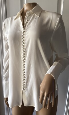 CLUB MONACO Women's Shirt Helek Silk Button Up Size S Blanc De Blanc Casse NWT