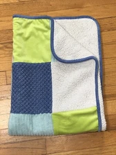 Parents Choice Walmart Blue Green Squares Patchwork Plush Baby Blanket/Lovey
