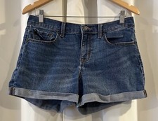 Old Navy Womens Size 8 Fitted Stretch Rolled Hem 5 Pocket Blue Jean Shorts Y2K