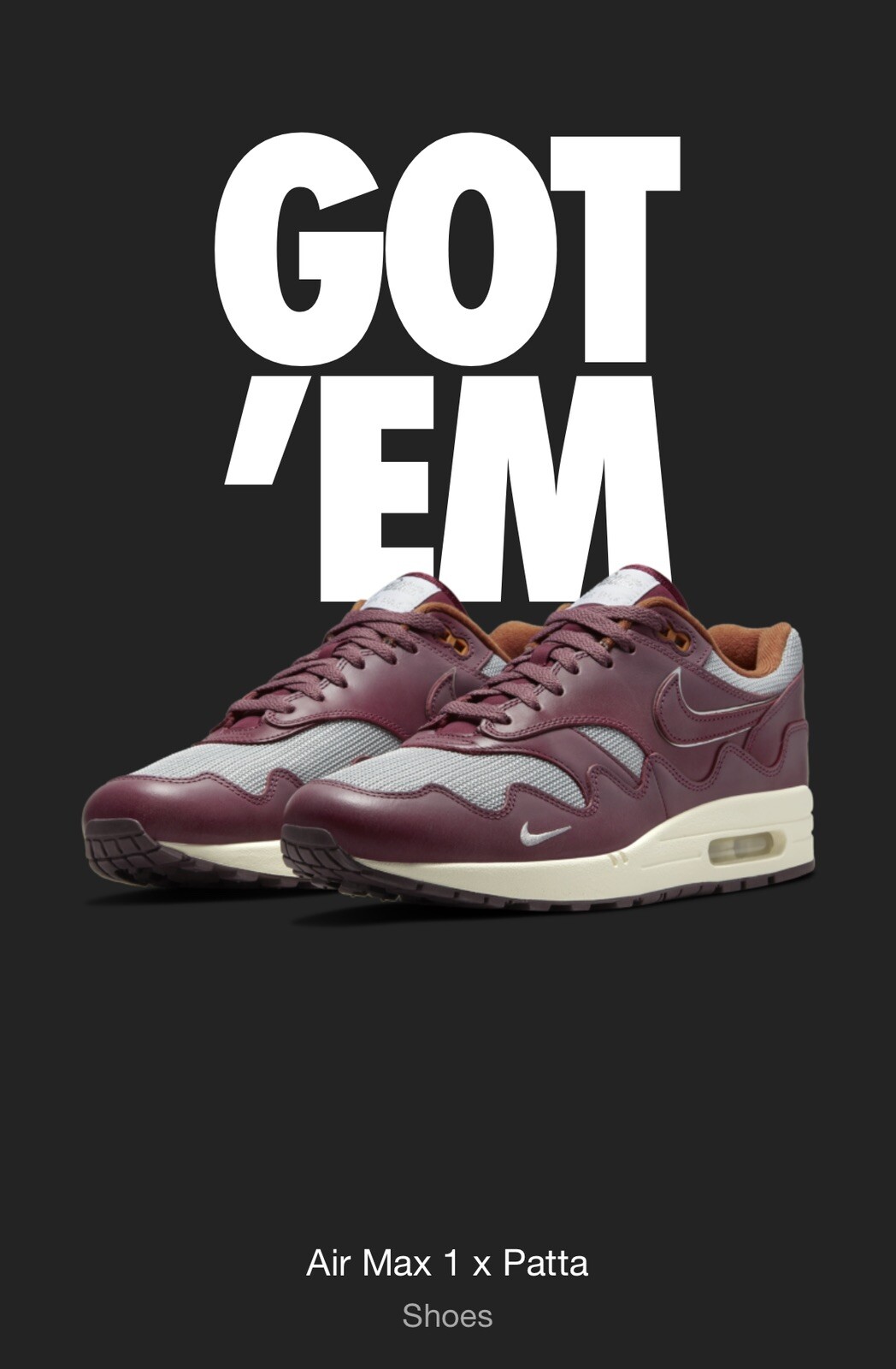 Nike Air Max 1 x Patta “Night Maroon” Sz 12 Order Confirmed image 10