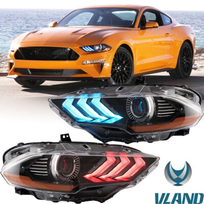 VLAND LED Headlights Fit Ford Mustang 2018-2022 RGB DRL Edition App Control Set