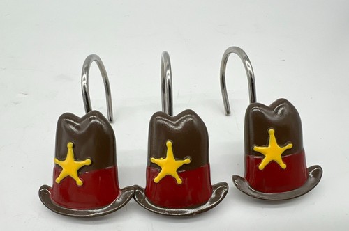 Vintage Set of 12 Jumping Beans Yeehaw Shower Curtain Hooks Rings Western Cowboy - Picture 3 of 9