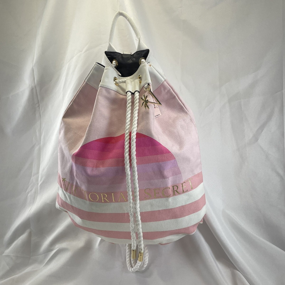 Victoria Secret Pink Striped Cinch Drawstring Tote Backpack Victoria Secret Pink Striped Cinch Drawstring Tote Backpack  main image 4