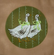 Hand-Painted GEESE Goose Birds Needlepoint Canvas 22-mesh Mono 6" round