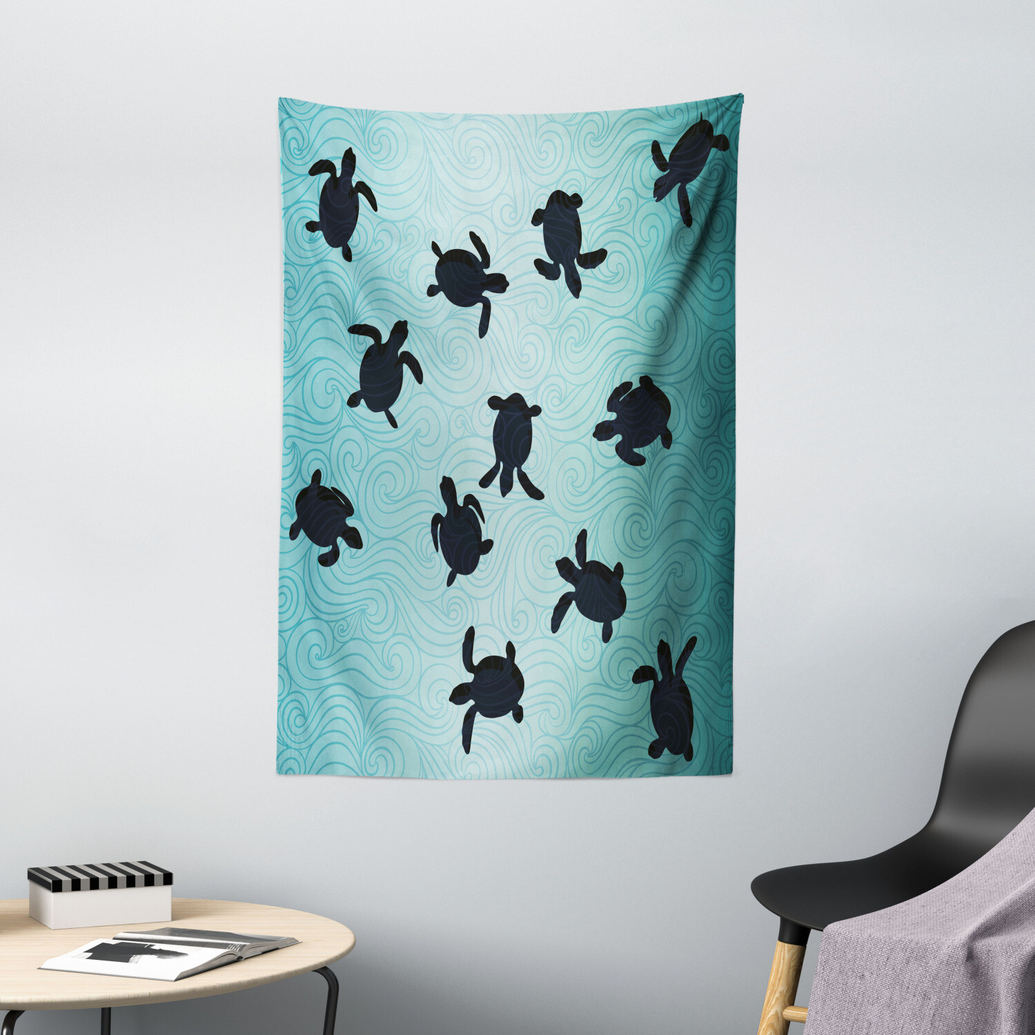 Ocean Tapestry Baby Turtles Deep Sealife Print Wall Hanging Decor