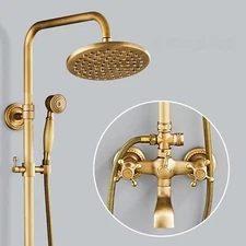 Antique Brass Shower Faucet Set Waterfall Tub Spout Shower System Sprayer Kits