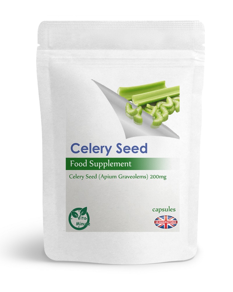 100 Capsules - Celery Seed Extract 200mg, Blood Pressure, Bladder, Gout, UK (V)