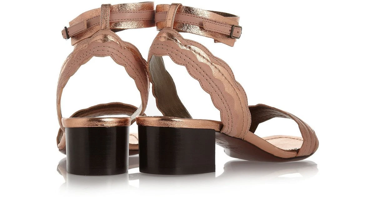 Lanvin — 8 Lanvin Scalloped Chunky Heel Leather Sandal Ankle Strap Rose 38 NIB Orig.695