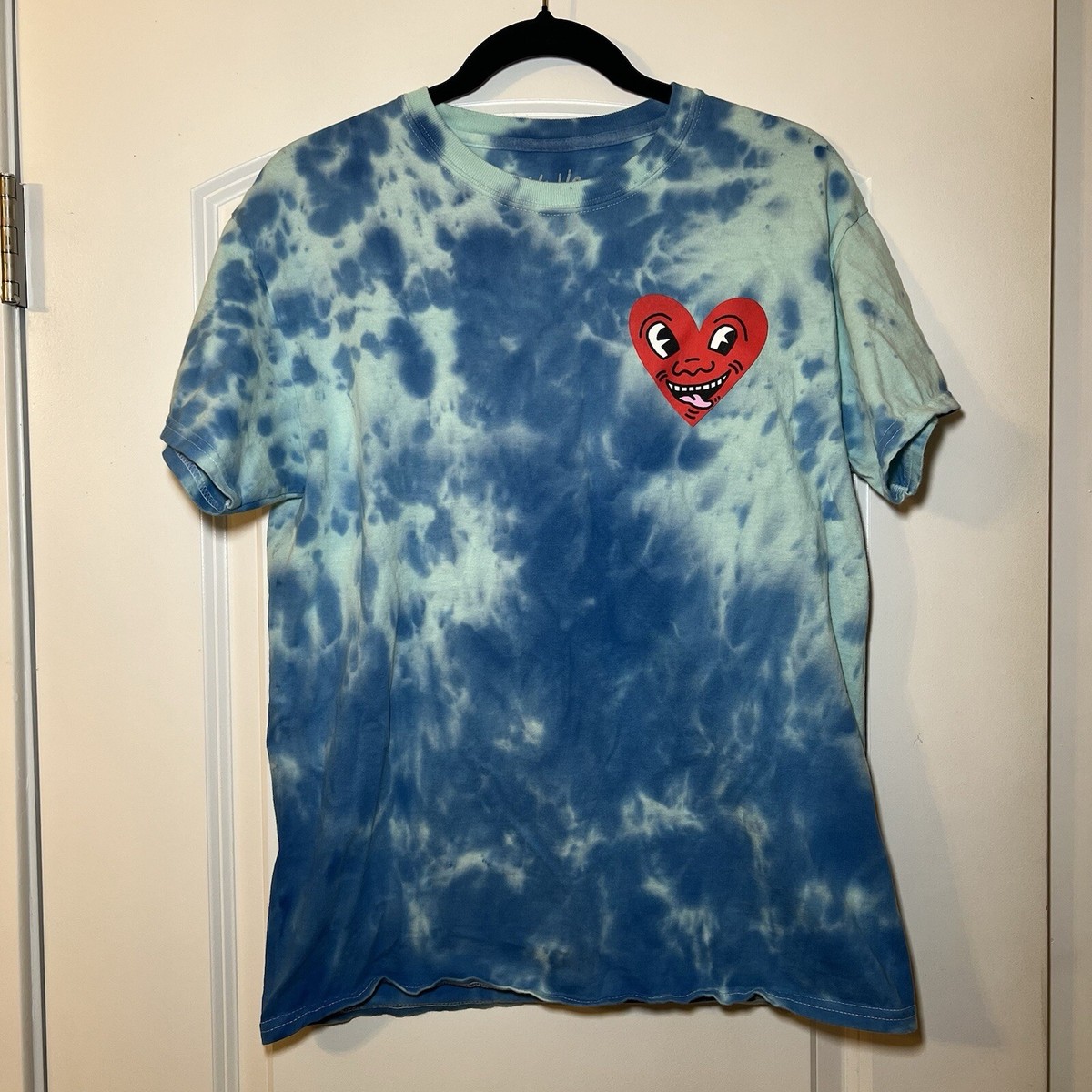 Keith Haring Ripple Blue Tie Dye Big Red Heart Size M
