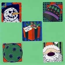 10 Christmas Foil Large Stickers - Party Favors - Snowman, Santa, Bell, Ornament