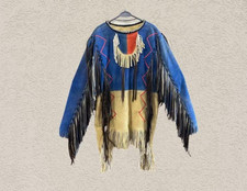 Men Native American Western Wear Suede Leather Fringes & Beaded Work War Shirt