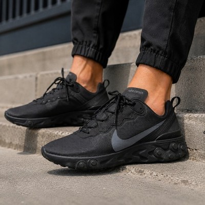 Nike React Element 55 Triple Black Running Shoes Lightweight Sneakers Men's 10.5