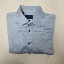 David Donahue Shirt Mens 17 34/35 Blue Geometric Point Collar Slim 100 Cotton
