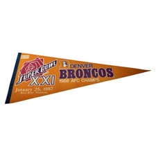 Vintage 1987 Denver Broncos Super Bowl XXI Pennant 1986 AFC Champions Rose Bowl
