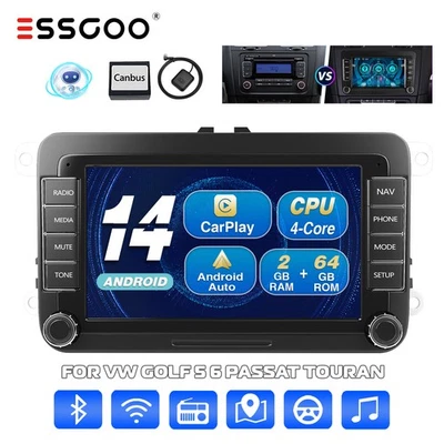 Autoradio Carplay Android 14 64G GPS RDS For VW GOLF 5 Tiguan Touran Caddy Polo - Photo 1/4