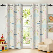 Kids Blackout Curtains for Nursery 42"W x 84"L Pack of 2 03 Rainbow - Beige