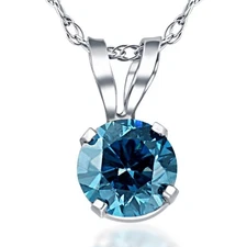 VS 3/8Ct Round Blue Diamond Solitaire 14K White Gold Pendant Necklace Lab Grown