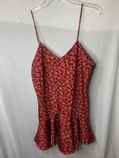 Vintage Y2K Victorias Secret Gold Label Red Black Drop Waist Heart Chemise Sz M