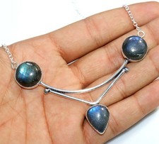 Outstanding Fiery Labradorite 925 Silver Plated Necklace 19