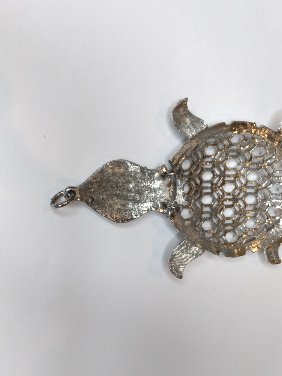 Silver Tone Turtle Pendant Openwork Filigree Larg… - image 4