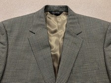 Jos A Bank Wool Silk Blazer 41R Brown Blue Houndstooth Plaid Jacket Sport Coat