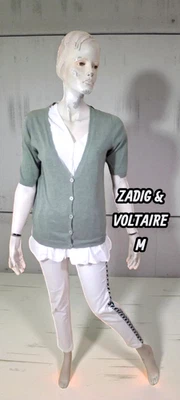 Zadig & Voltaire Deluxe Taille 38 superbe gilet vert gris femme coton cardigan - Photo 1/4