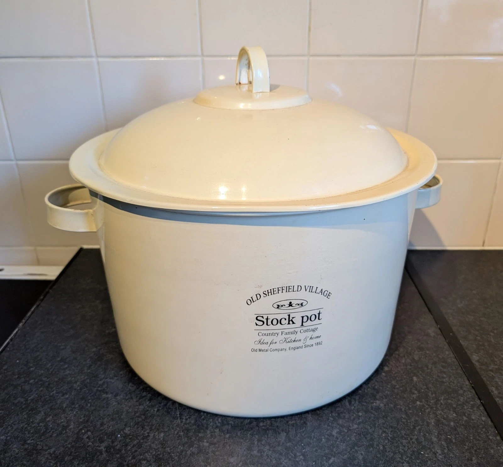 Enamel Old Sheffield Village Stock Pot