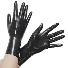 Latex Short Gloves with Flat Edge 0.4mm Thick Club Party Wear Rubber Costume